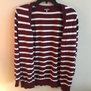 Maroon and white striped cardigan